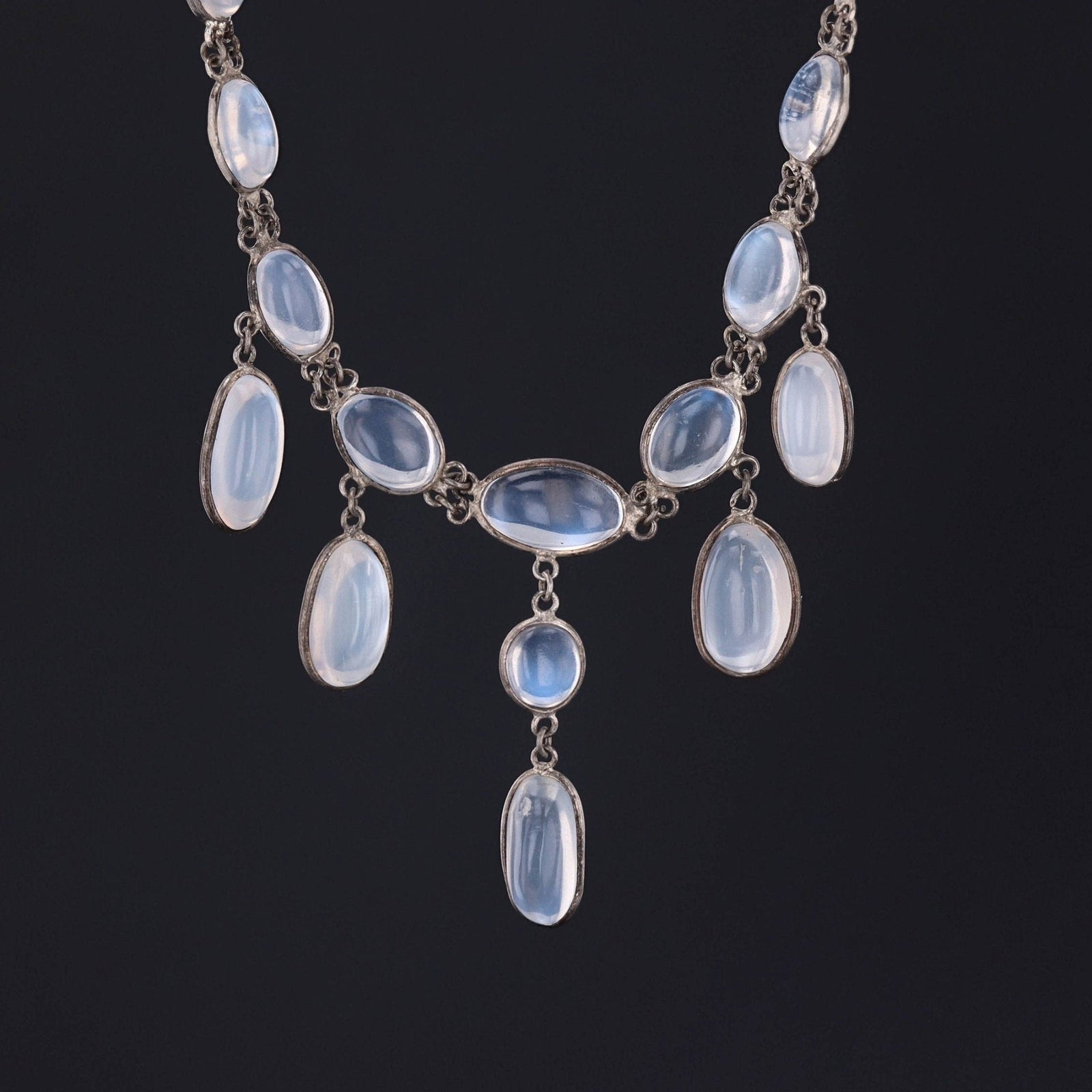 Moonstone Fringe Necklace | Silver & Moonstone Necklace - Trademark Antiques
