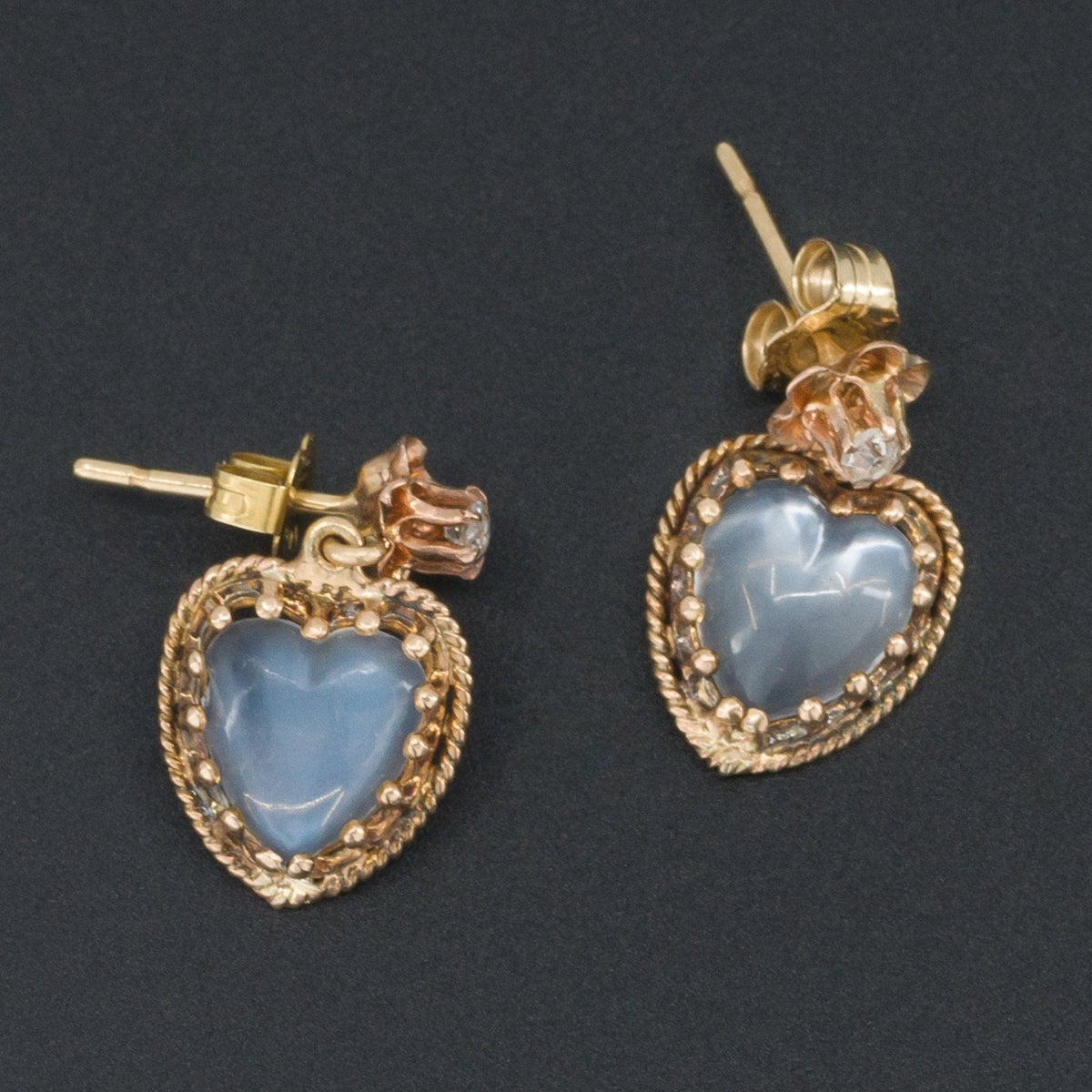 Moonstone Heart Earrings | Moonstone &amp; Diamond Earrings - Trademark Antiques