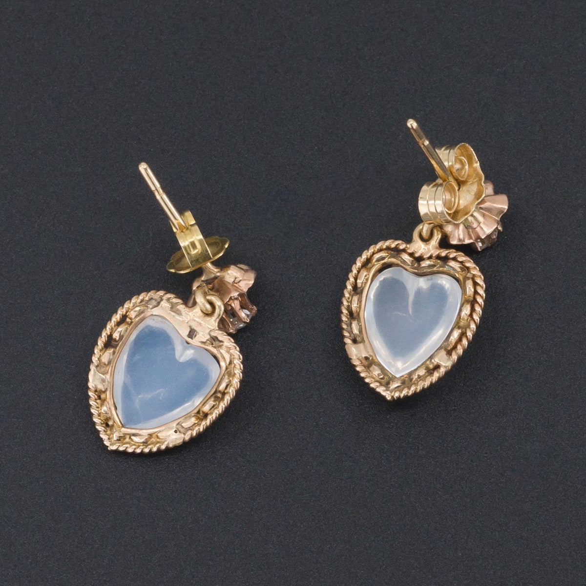 Moonstone Heart Earrings | Moonstone &amp; Diamond Earrings - Trademark Antiques