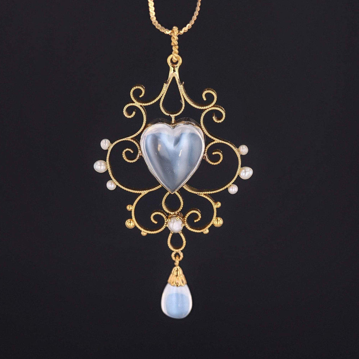 Moonstone Heart Pendant | 14k Gold Pendant on Optional 14k Chain - Trademark Antiques