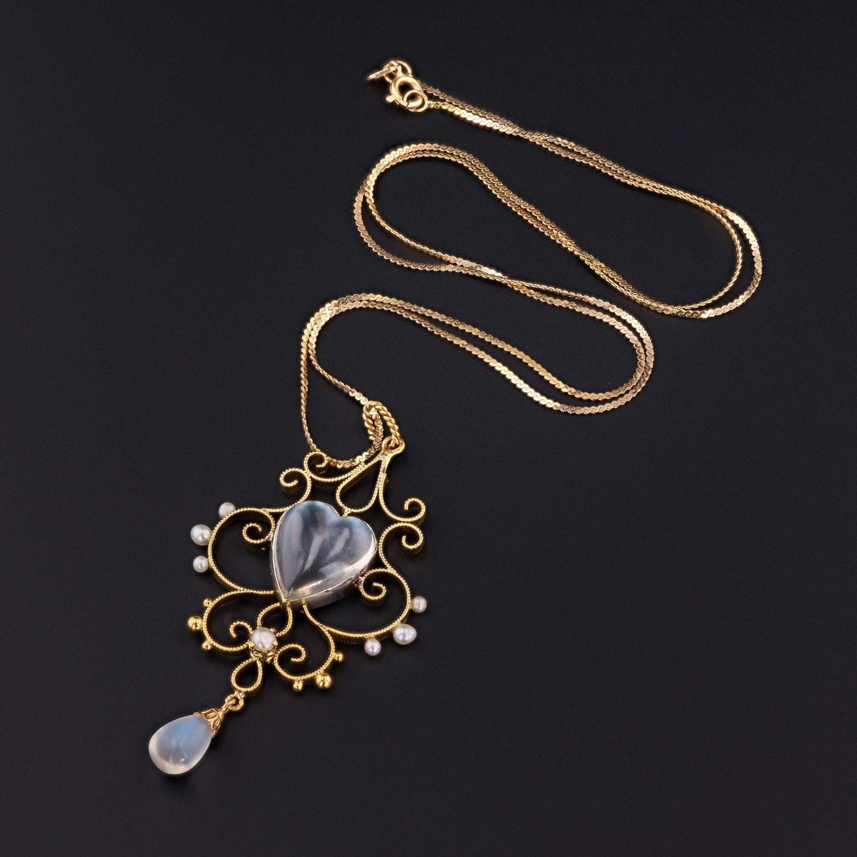 Moonstone Heart Pendant | 14k Gold Pendant on Optional 14k Chain - Trademark Antiques