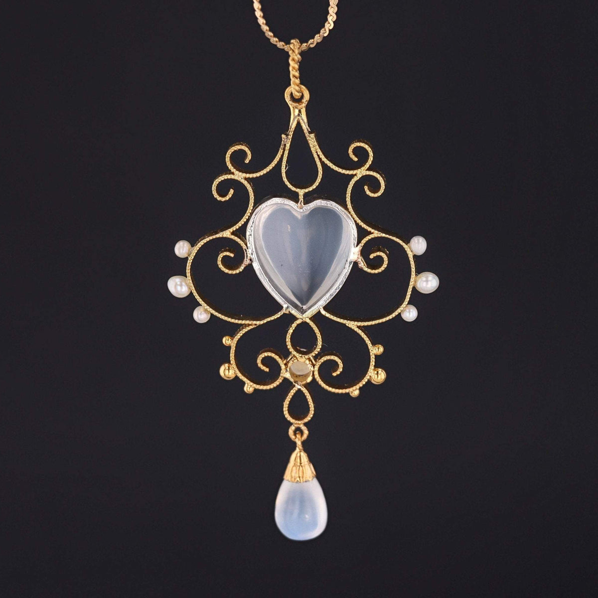 Moonstone Heart Pendant | 14k Gold Pendant on Optional 14k Chain - Trademark Antiques