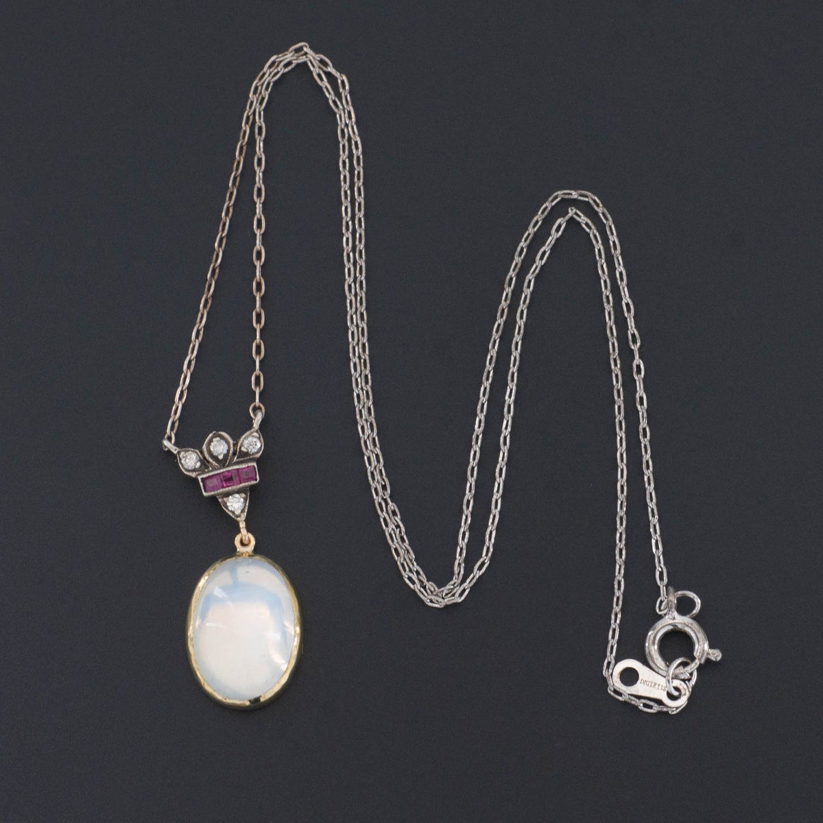 Moonstone Necklace | Moonstone Diamond and Ruby Necklace - Trademark Antiques