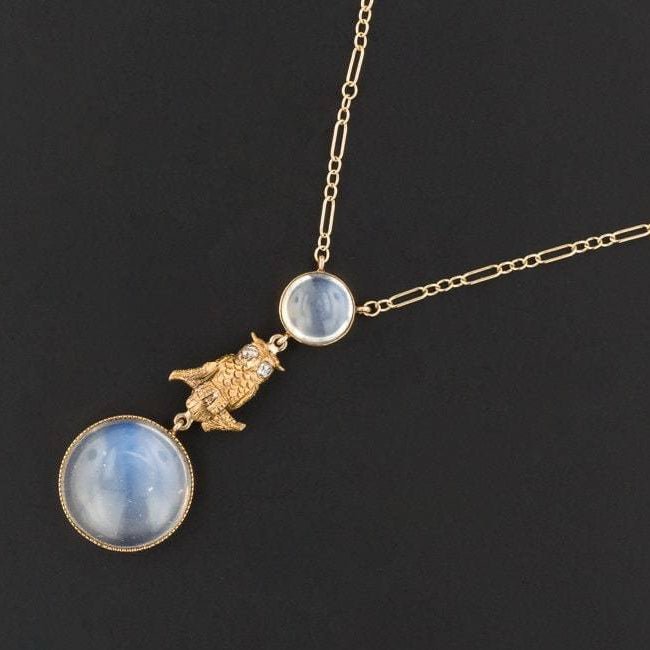 Moonstone Owl Necklace | Antique Conversion Necklace - Trademark Antiques