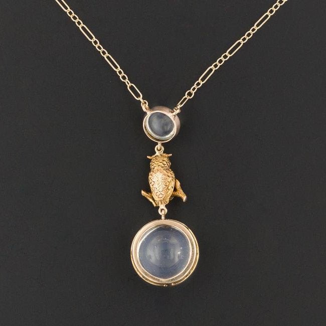 Moonstone Owl Necklace | Antique Conversion Necklace - Trademark Antiques