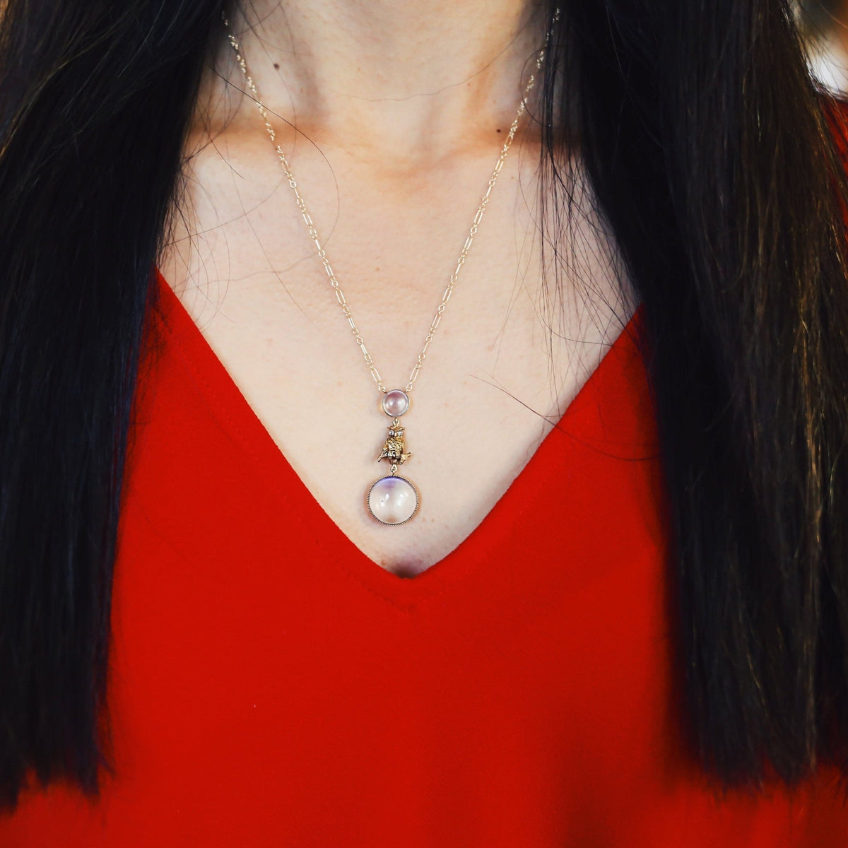 Moonstone Owl Necklace | Antique Conversion Necklace - Trademark Antiques