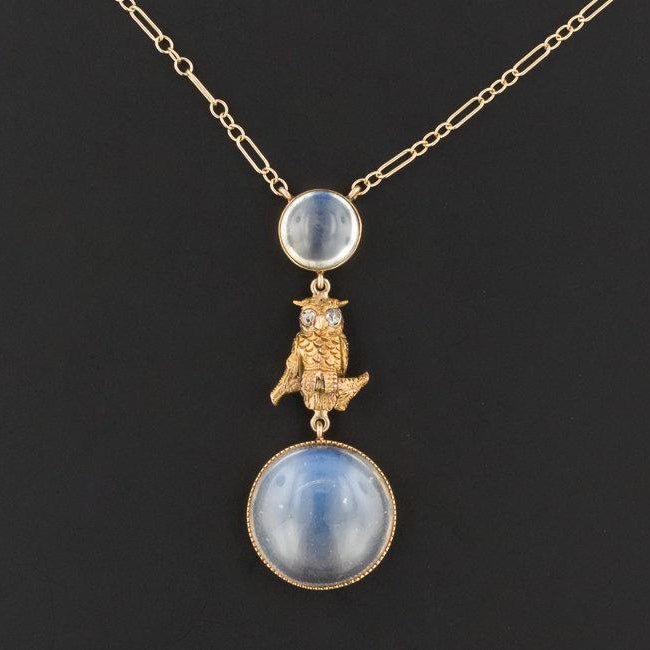 Moonstone Owl Necklace | Antique Conversion Necklace - Trademark Antiques