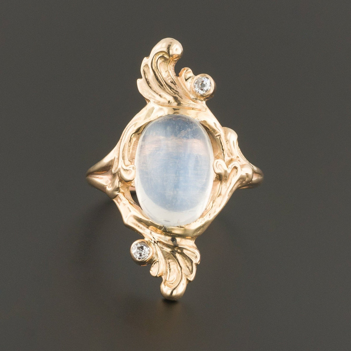 Moonstone Ring | Antique Moonstone &amp; Diamond Ring - Trademark Antiques