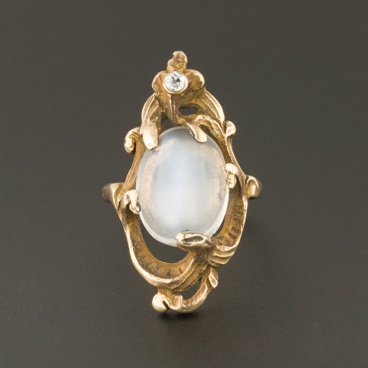 Moonstone Ring | Antique Moonstone &amp; Diamond Ring - Trademark Antiques
