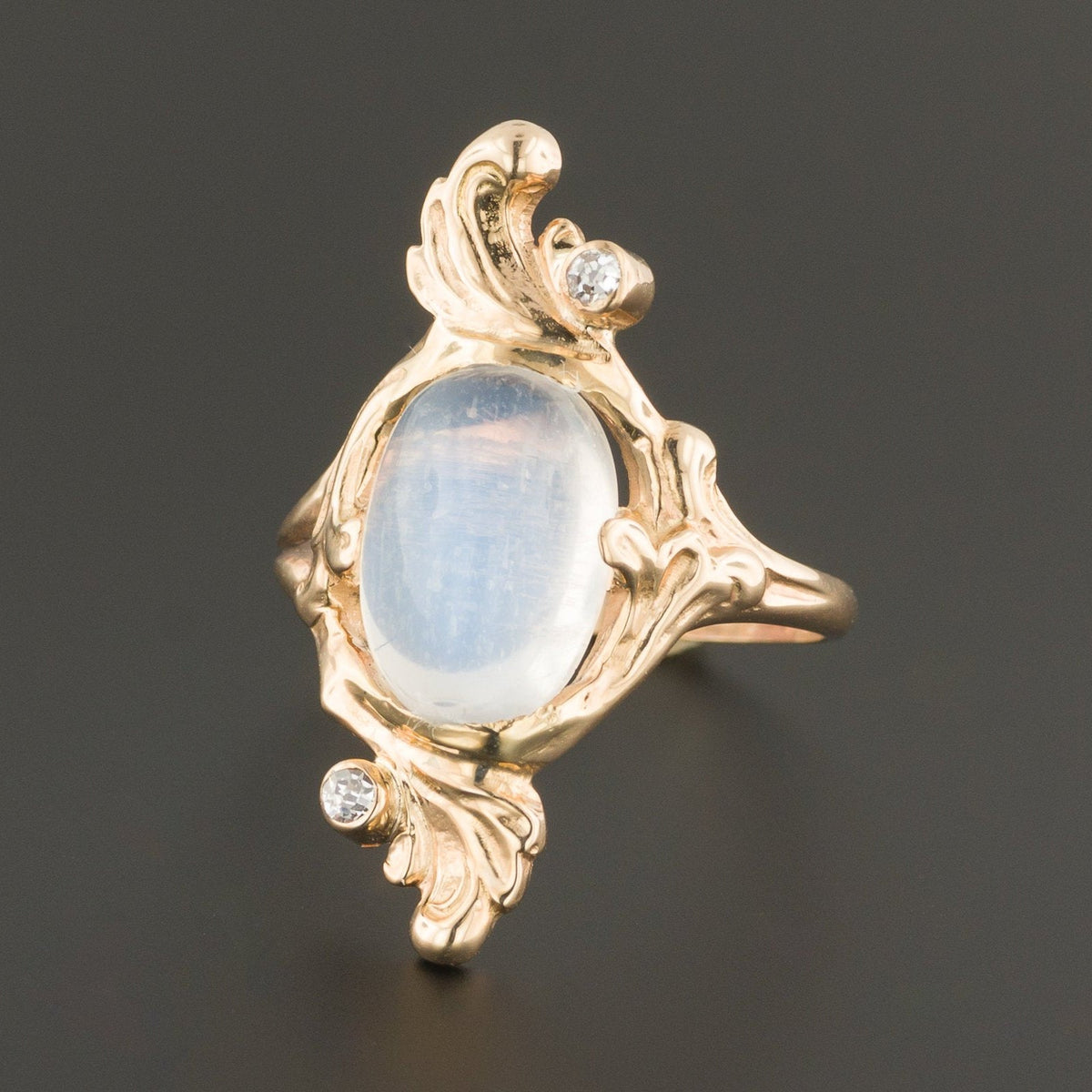 Moonstone Ring | Antique Moonstone &amp; Diamond Ring - Trademark Antiques