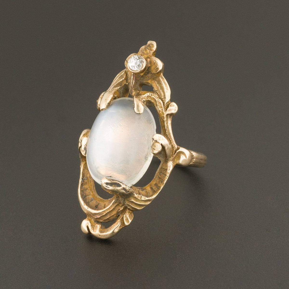 Moonstone Ring | Antique Moonstone &amp; Diamond Ring - Trademark Antiques