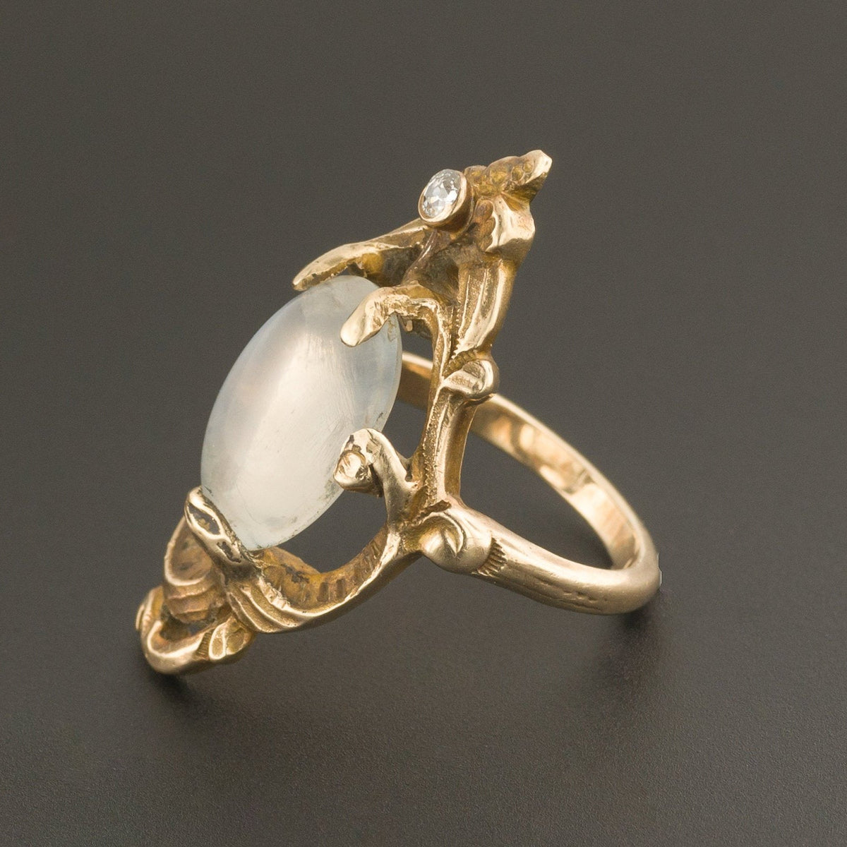 Moonstone Ring | Antique Moonstone &amp; Diamond Ring - Trademark Antiques