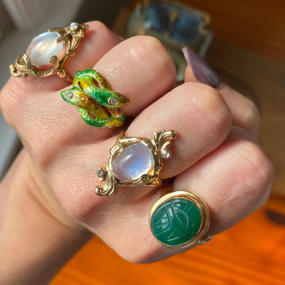 Moonstone Ring | Antique Moonstone &amp; Diamond Ring - Trademark Antiques