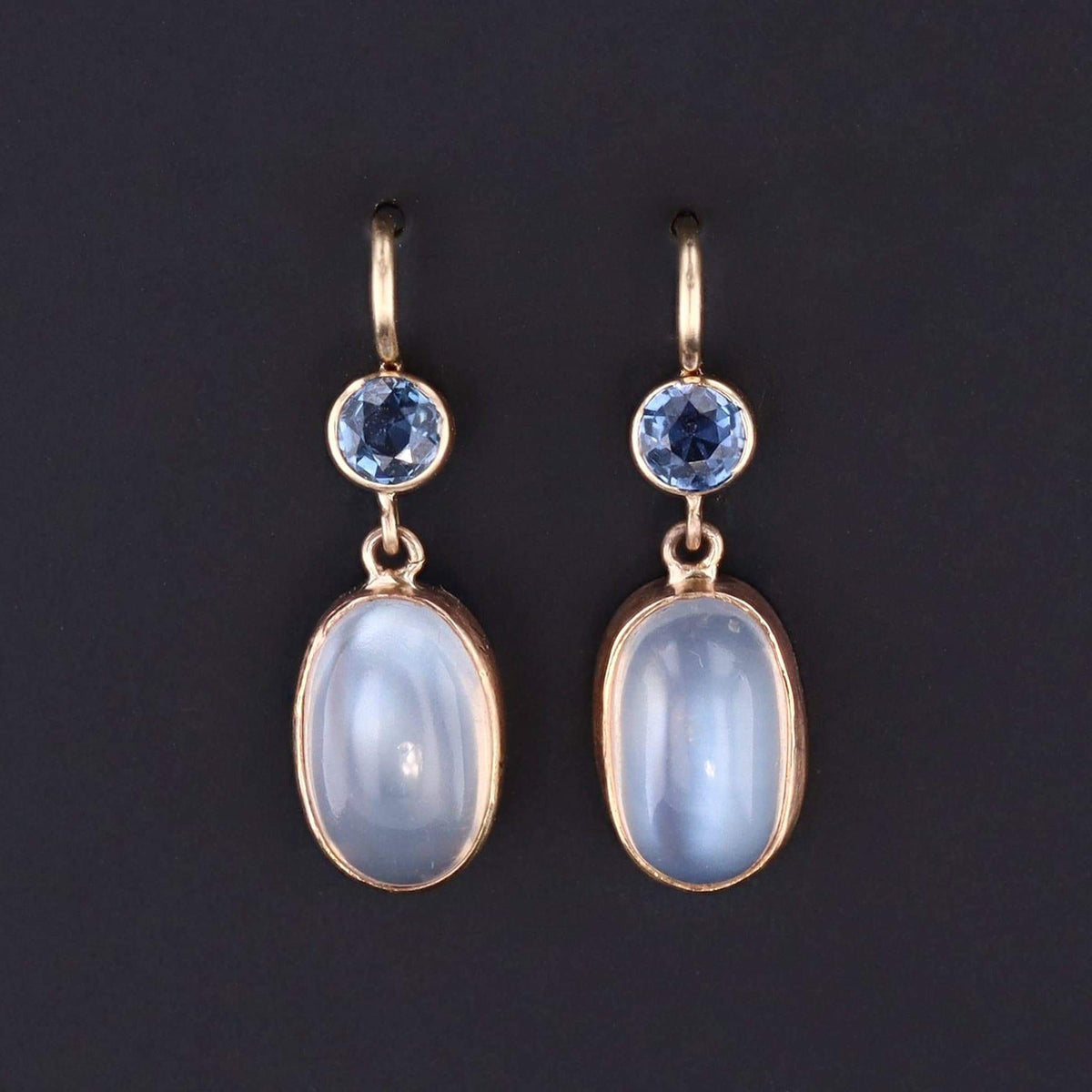 Moonstone &amp; Sapphire Earrings | 14k Gold Moonstone Earrings - Trademark Antiques