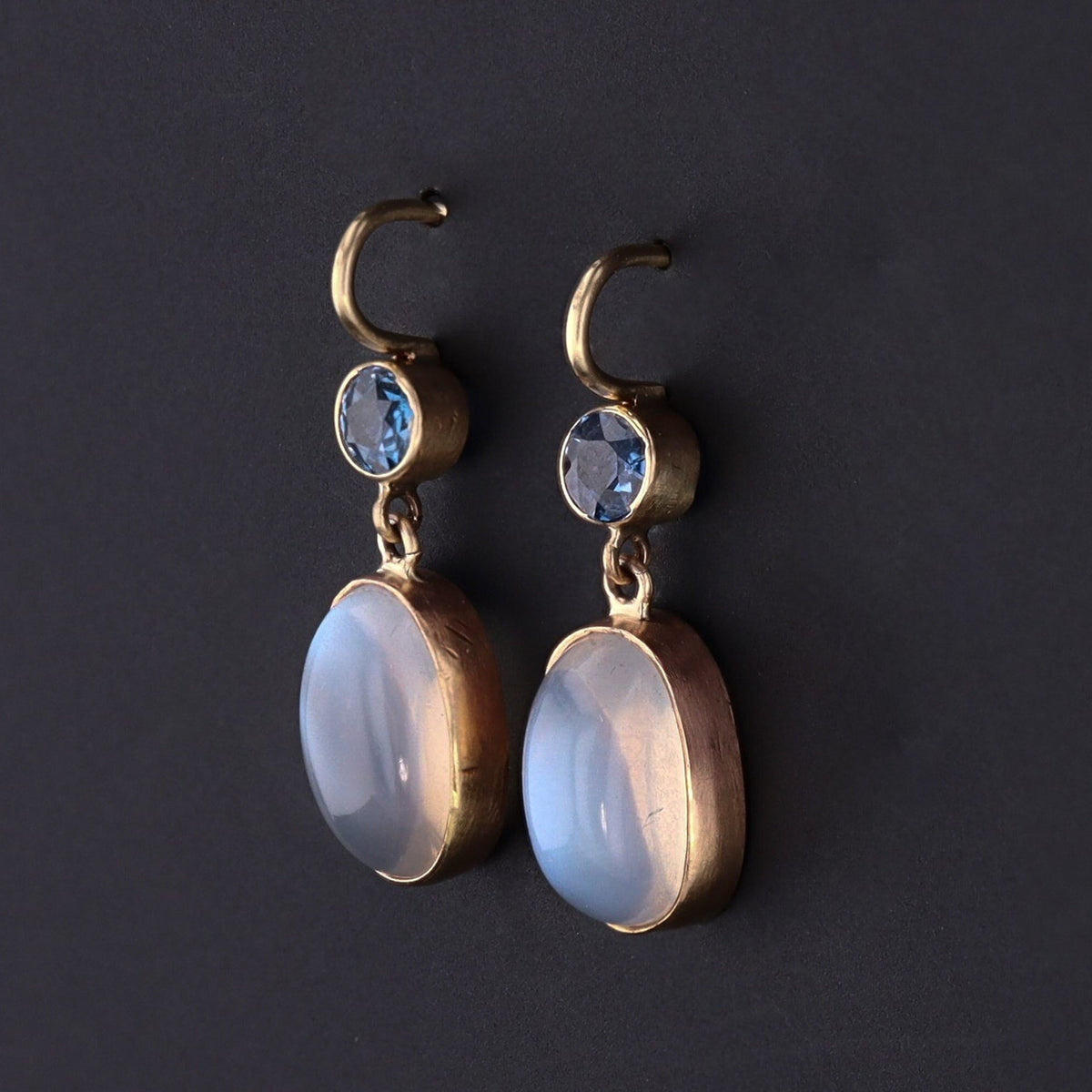 Moonstone &amp; Sapphire Earrings | 14k Gold Moonstone Earrings - Trademark Antiques