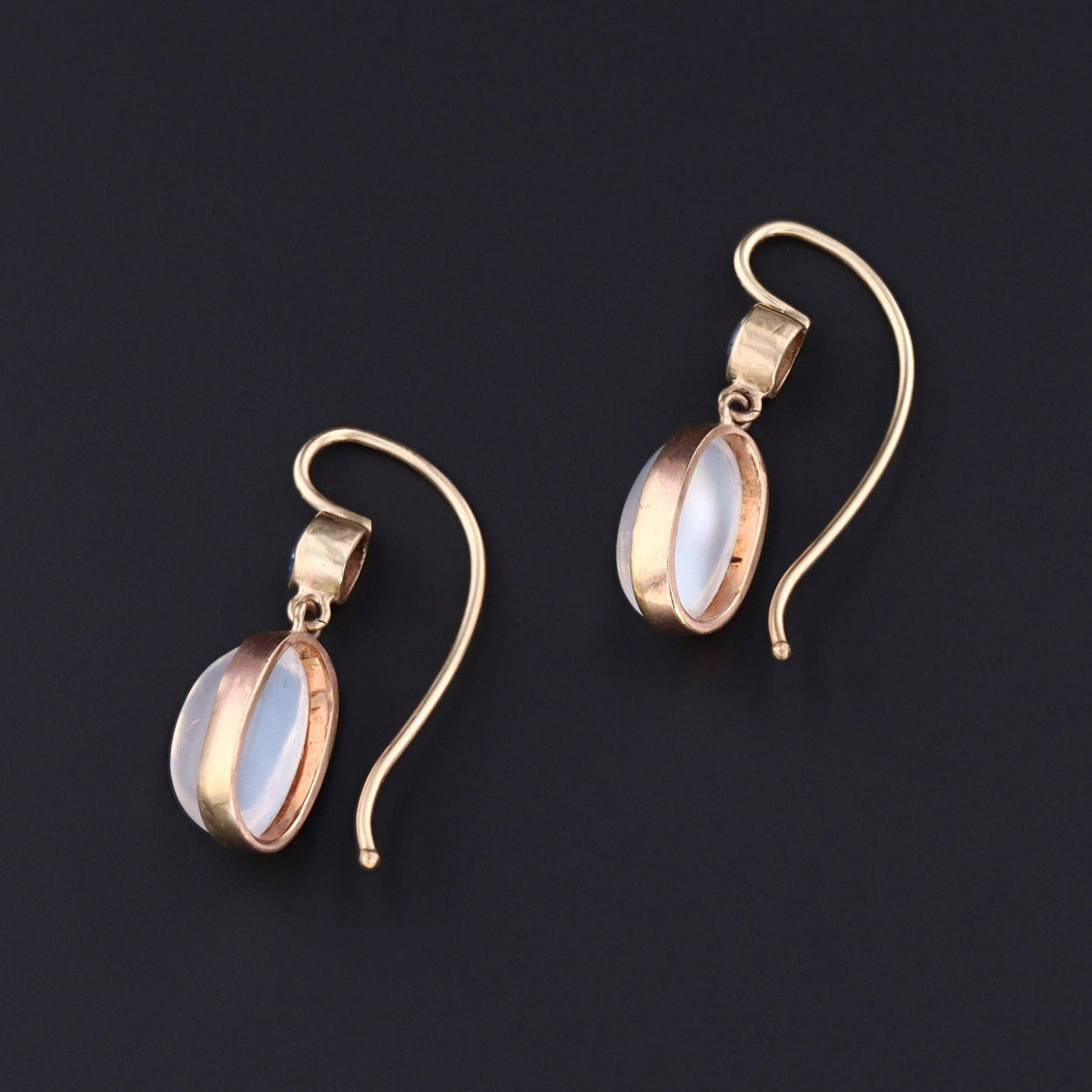 Moonstone &amp; Sapphire Earrings | 14k Gold Moonstone Earrings - Trademark Antiques