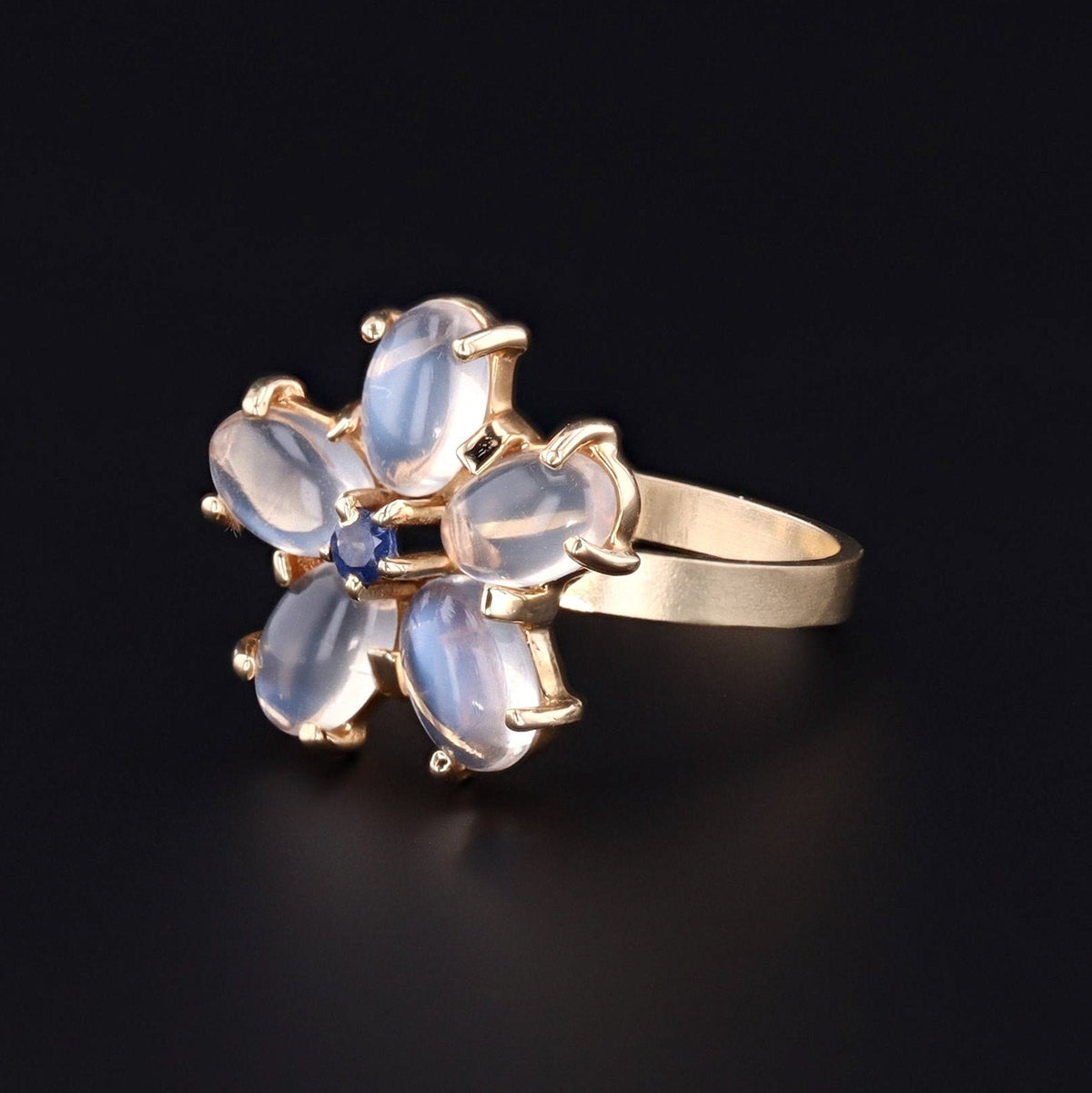 Moonstone &amp; Sapphire Flower Ring | Vintage Pin Conversion Ring - Trademark Antiques