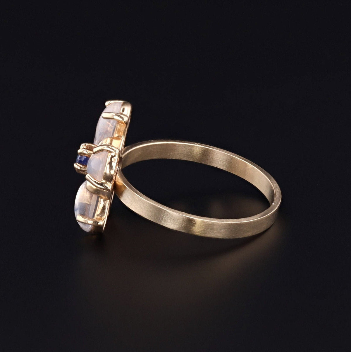Moonstone &amp; Sapphire Flower Ring | Vintage Pin Conversion Ring - Trademark Antiques