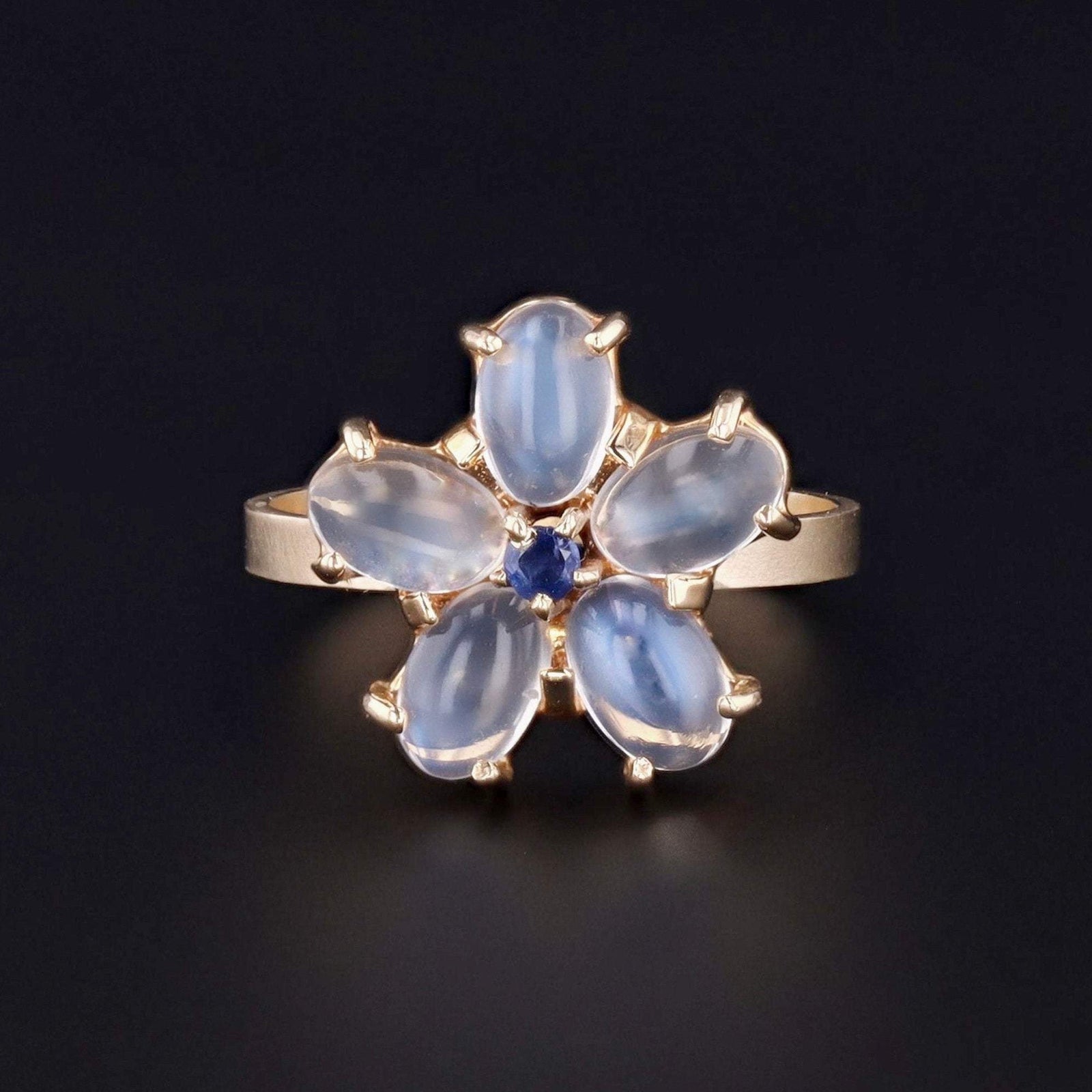 Moonstone & Sapphire Flower Ring | Vintage Pin Conversion Ring - Trademark Antiques
