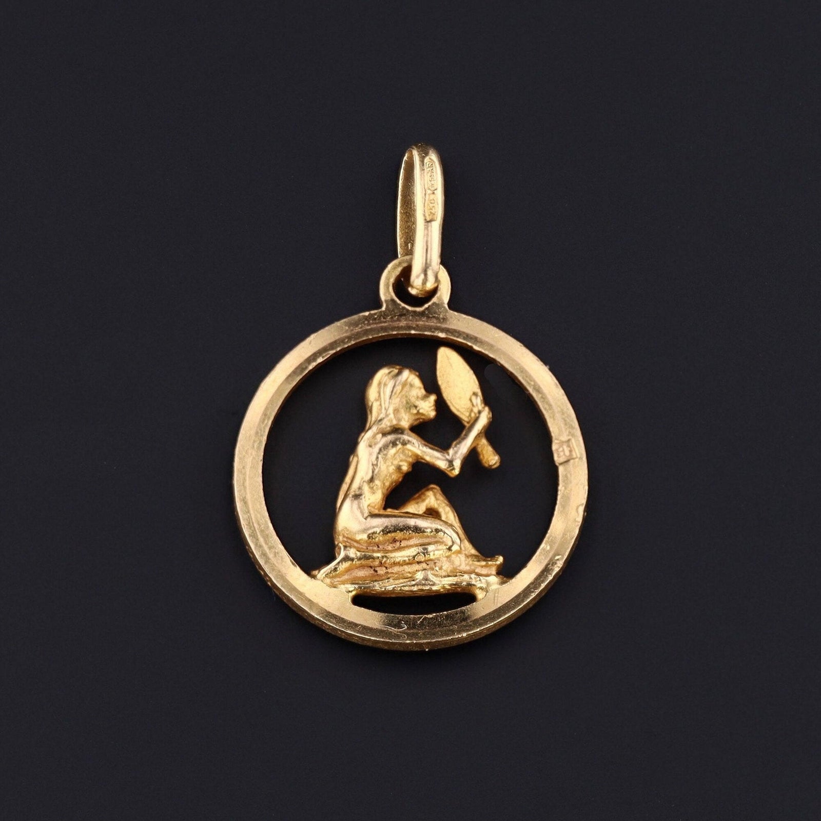 Nude Woman with Mirror Pendant | 18K Gold Woman Pendant - Trademark Antiques