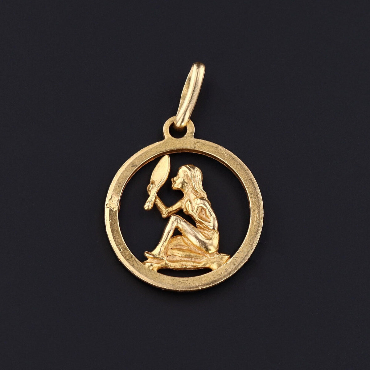 Nude Woman with Mirror Pendant | 18K Gold Woman Pendant - Trademark Antiques