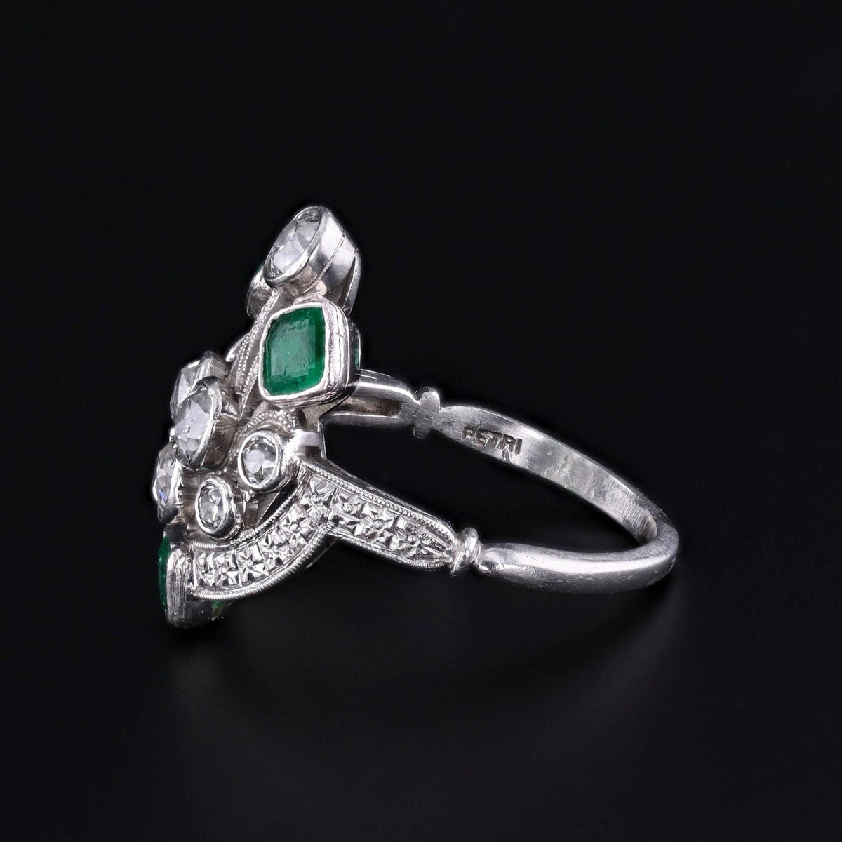 ON HOLD for D. - Vintage Art Deco Emerald and Diamond Ring of Platinum - Trademark Antiques