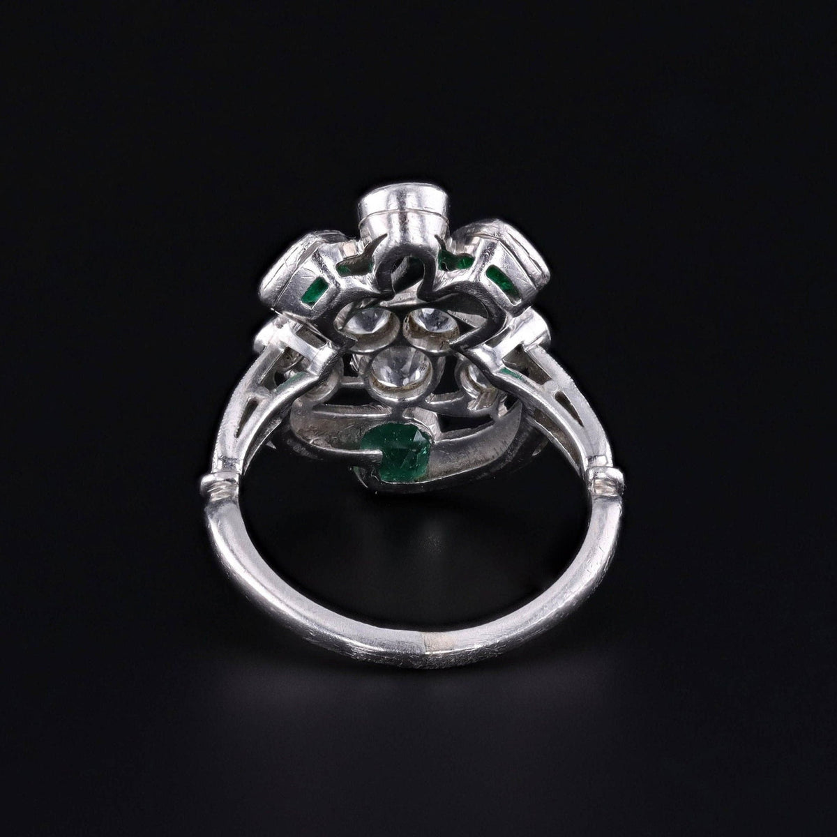 ON HOLD for D. - Vintage Art Deco Emerald and Diamond Ring of Platinum - Trademark Antiques