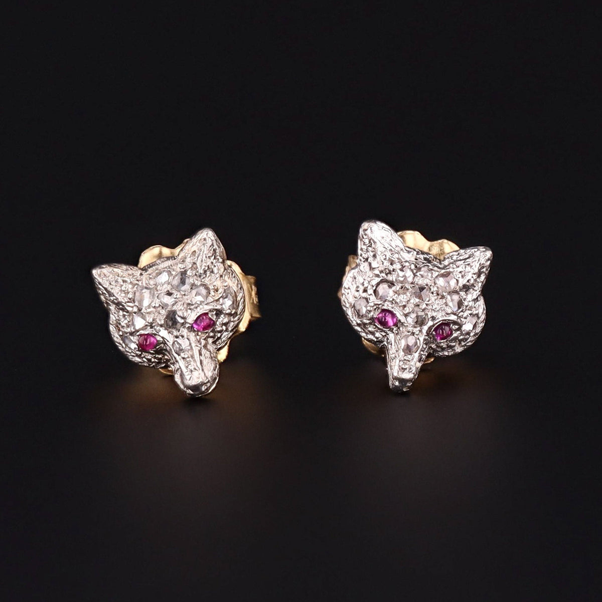 ON HOLD - Fox Earrings | Diamond Fox Earrings - Trademark Antiques