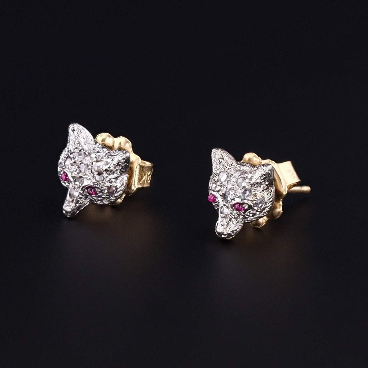 ON HOLD - Fox Earrings | Diamond Fox Earrings - Trademark Antiques