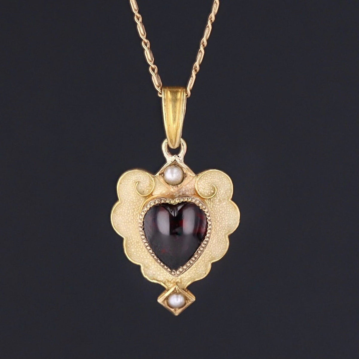 ON HOLD Garnet Heart Pendant | 10k Gold Garnet &amp; Enamel Heart Pendant with Optional 14k Chain - Trademark Antiques
