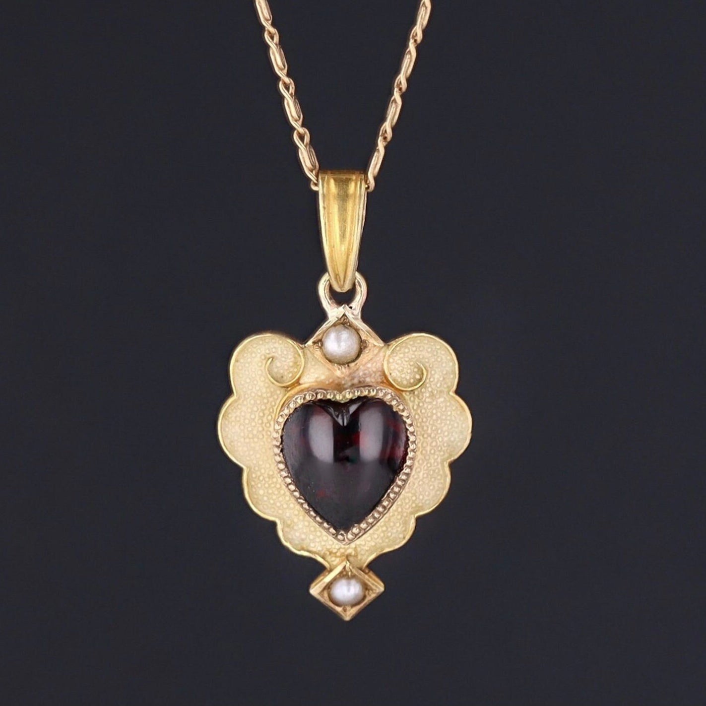 ON HOLD Garnet Heart Pendant | 10k Gold Garnet & Enamel Heart Pendant with Optional 14k Chain - Trademark Antiques