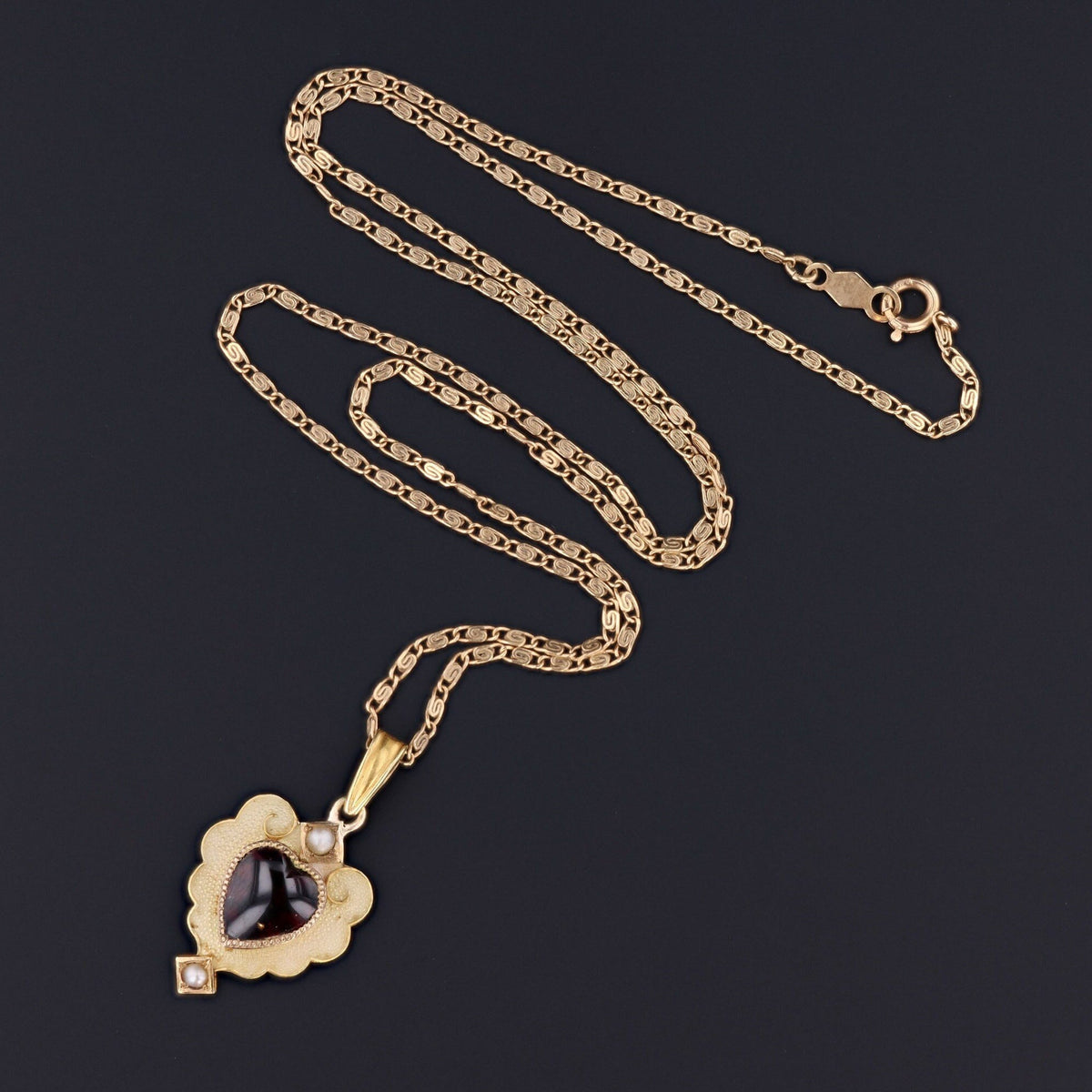 ON HOLD Garnet Heart Pendant | 10k Gold Garnet &amp; Enamel Heart Pendant with Optional 14k Chain - Trademark Antiques