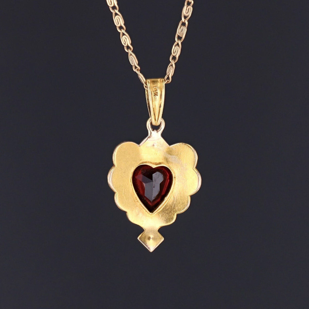 ON HOLD Garnet Heart Pendant | 10k Gold Garnet &amp; Enamel Heart Pendant with Optional 14k Chain - Trademark Antiques