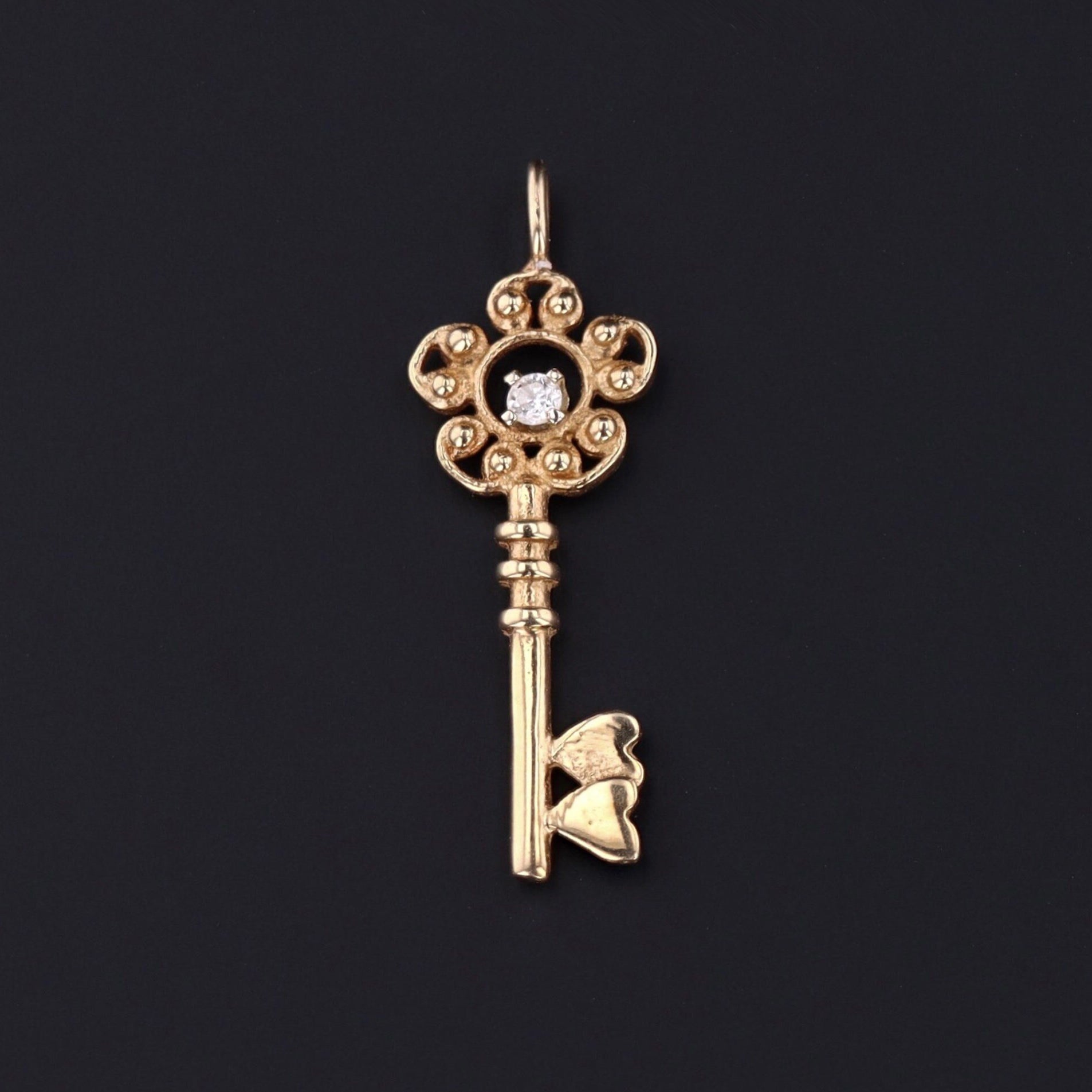ON HOLD - Key Charm | 14k Gold & Diamond Key Charm - Trademark Antiques