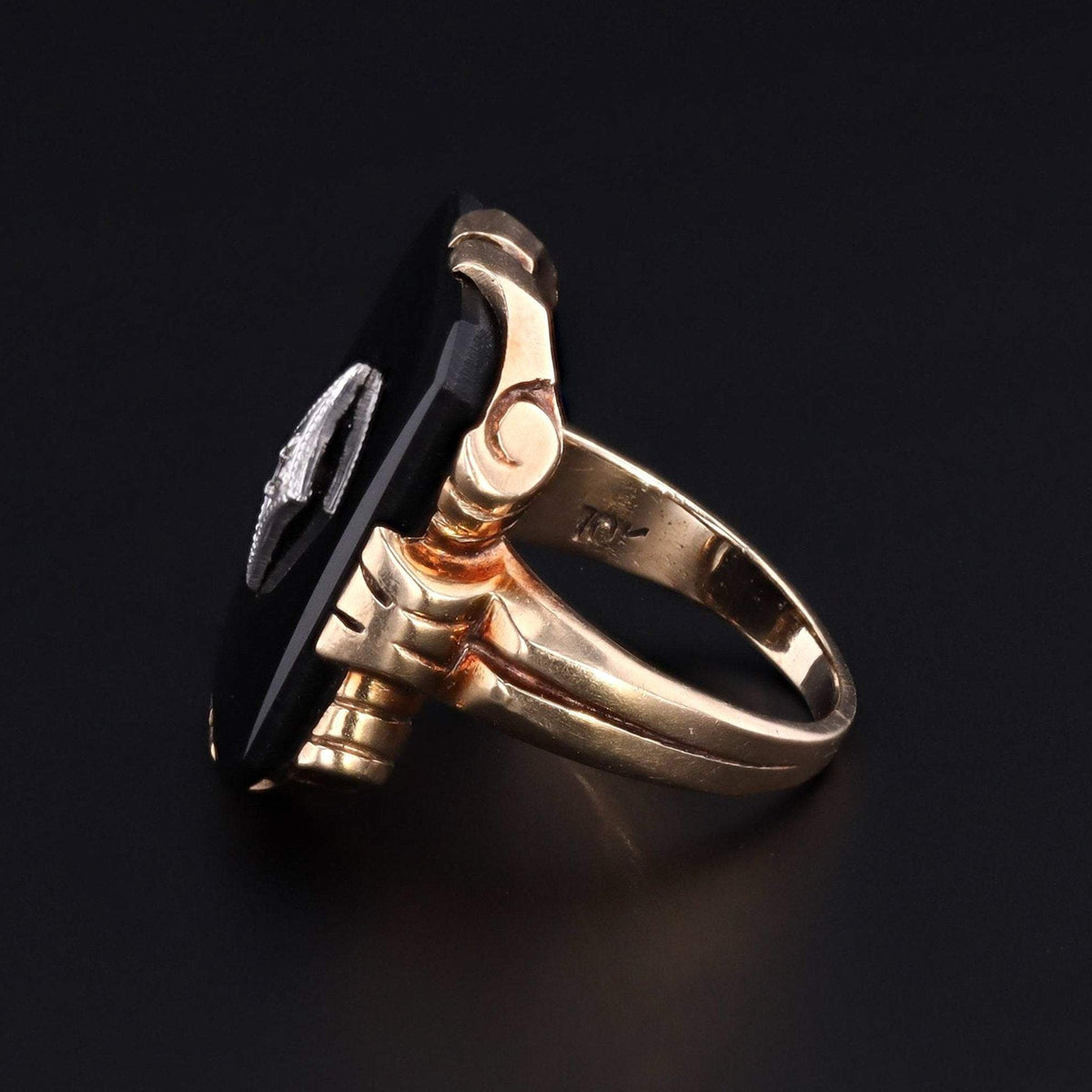 Onyx &amp; Diamond Ring | Vintage Onyx Ring - Trademark Antiques