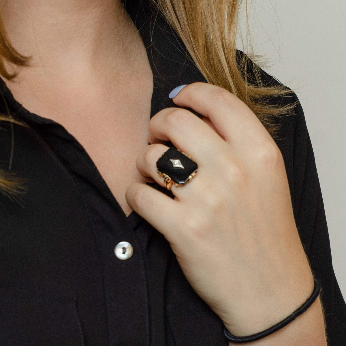 Onyx &amp; Diamond Ring | Vintage Onyx Ring - Trademark Antiques