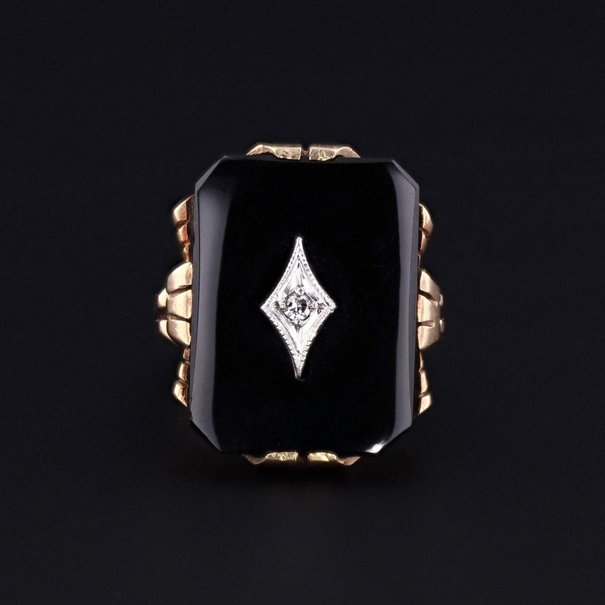 Onyx &amp; Diamond Ring | Vintage Onyx Ring - Trademark Antiques