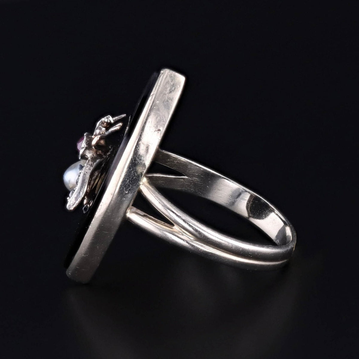 Onyx Diamond &amp; Ruby Insect Conversion Ring of 14k White Gold - Trademark Antiques