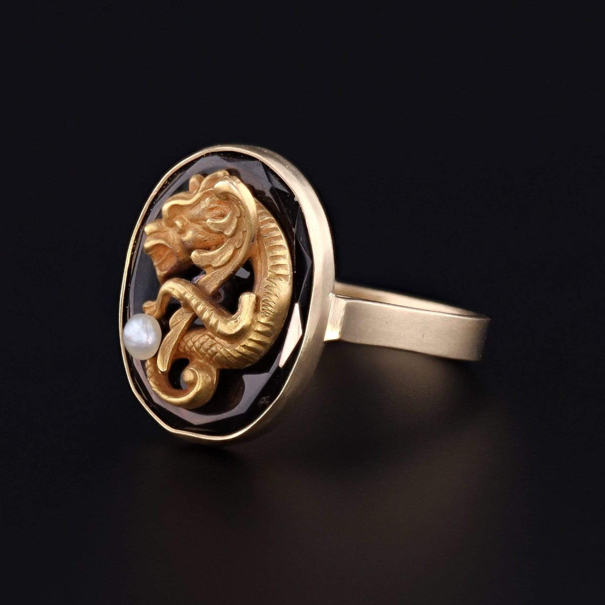 Onyx Dragon Ring | Antique Pin Conversion - Trademark Antiques