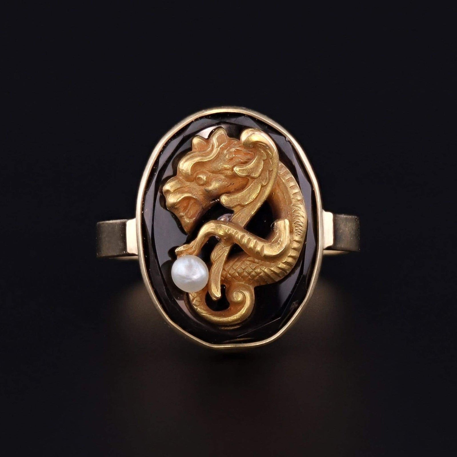 Onyx Dragon Ring | Antique Pin Conversion - Trademark Antiques