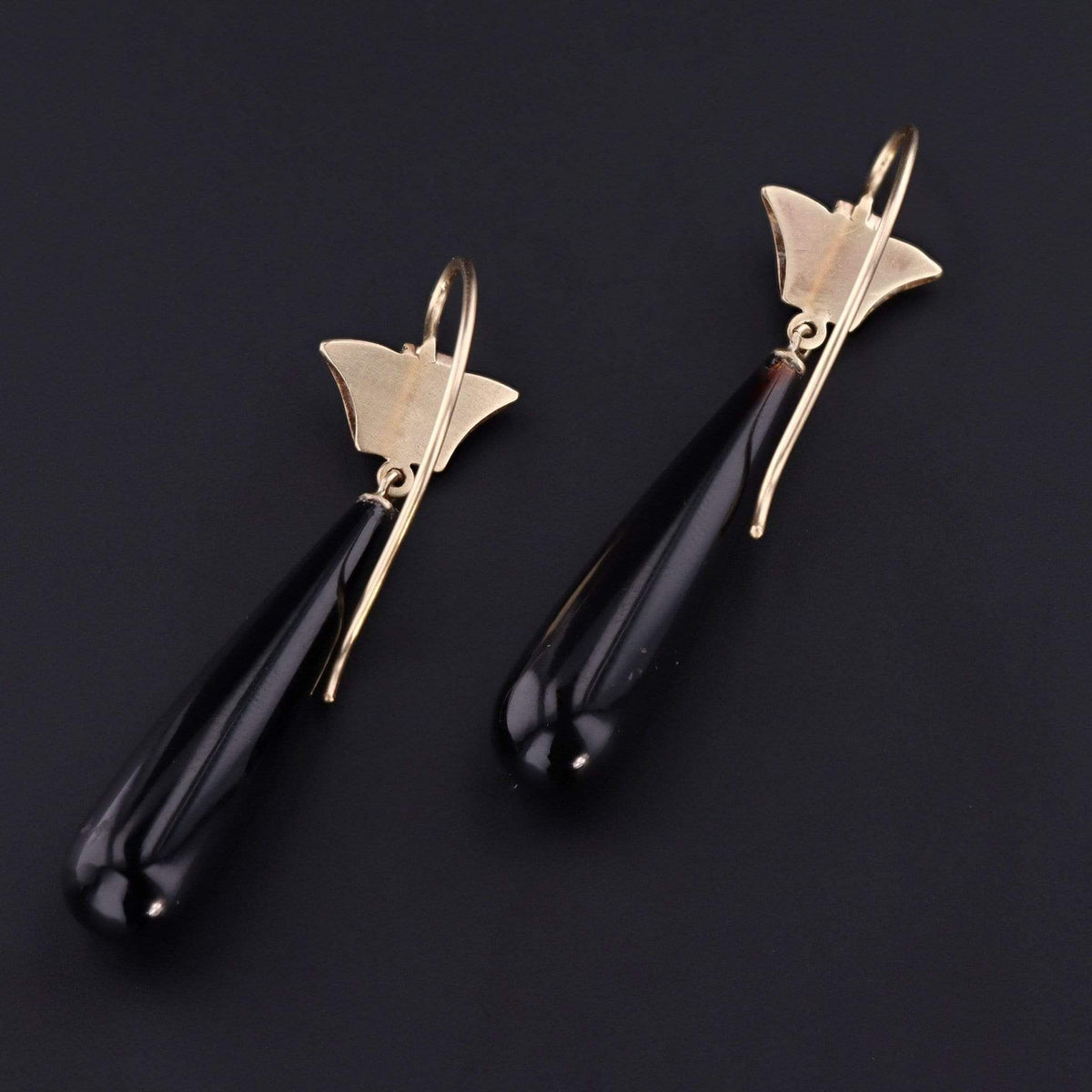 Onyx Earrings | 14k Gold Onyx &amp; Diamond Earrings - Trademark Antiques