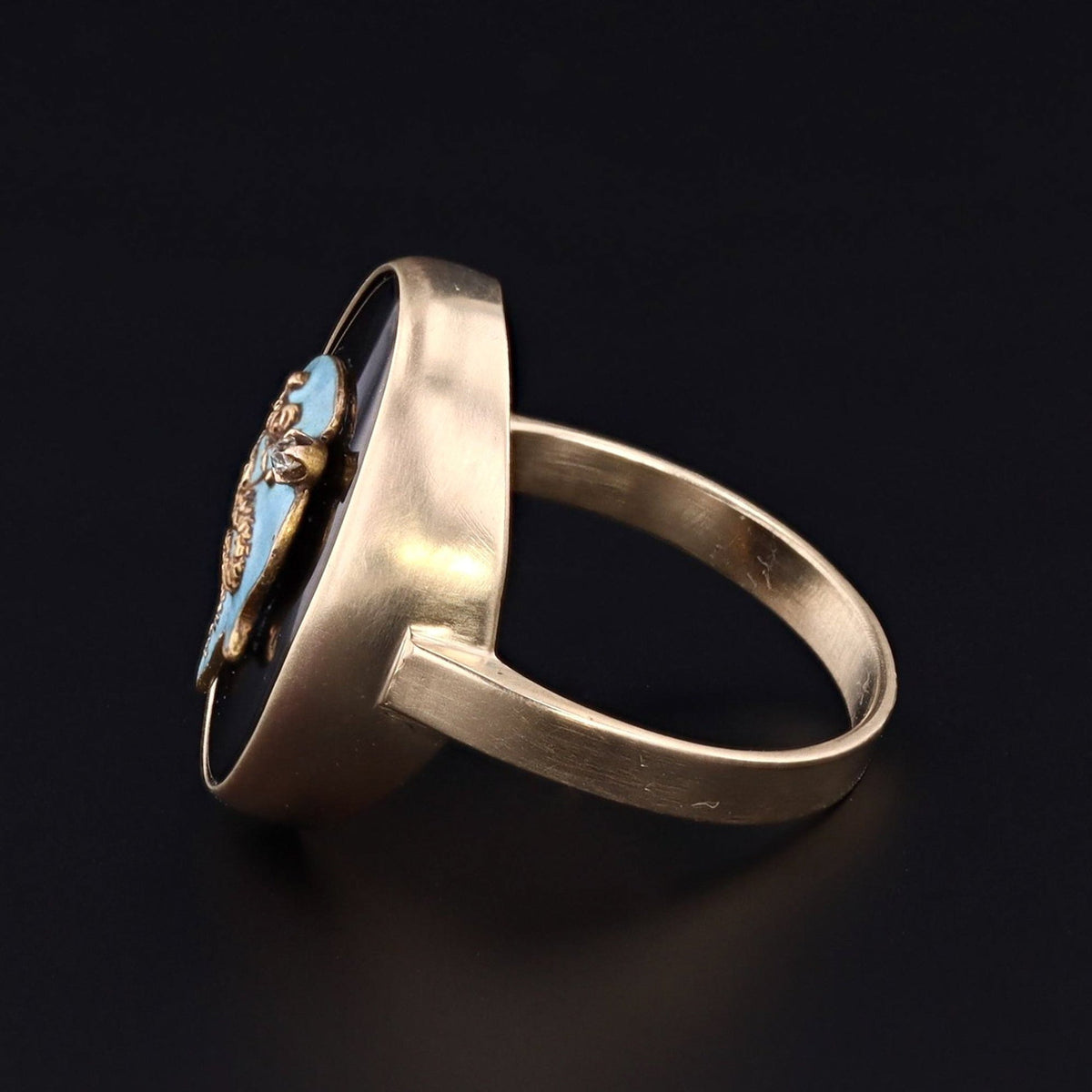 Onyx &amp; Enamel Dragon Ring | 14k Gold Ring - Trademark Antiques