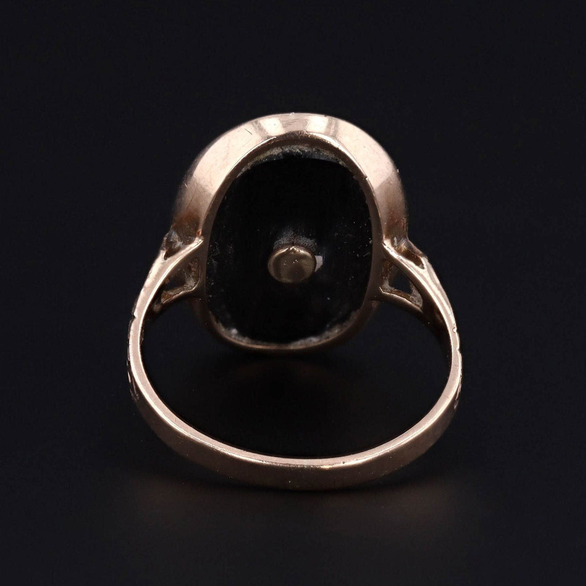 Onyx Enamel &amp; Pearl Double Dragon Ring | 10k Gold Ring - Trademark Antiques