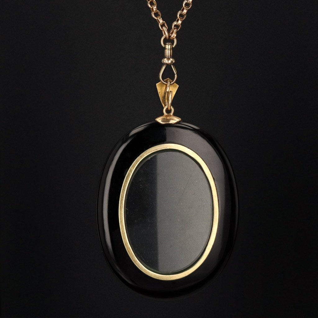 Onyx Locket | Antique Onyx &amp; Pearl Locket - Trademark Antiques