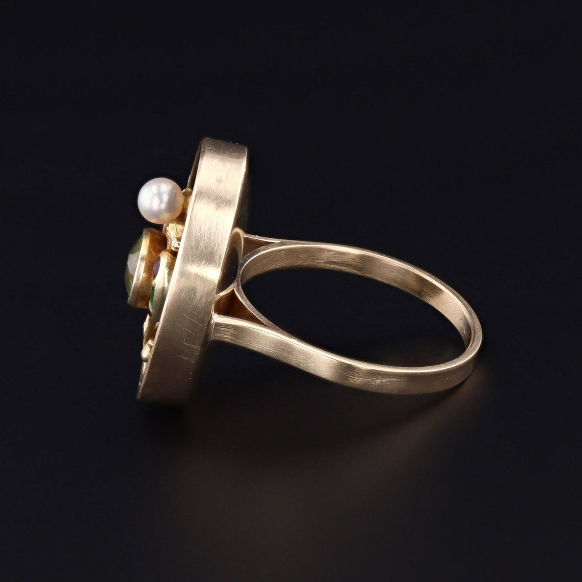 Onyx &amp; Peridot Double Dragon Ring | 14k Gold Ring - Trademark Antiques