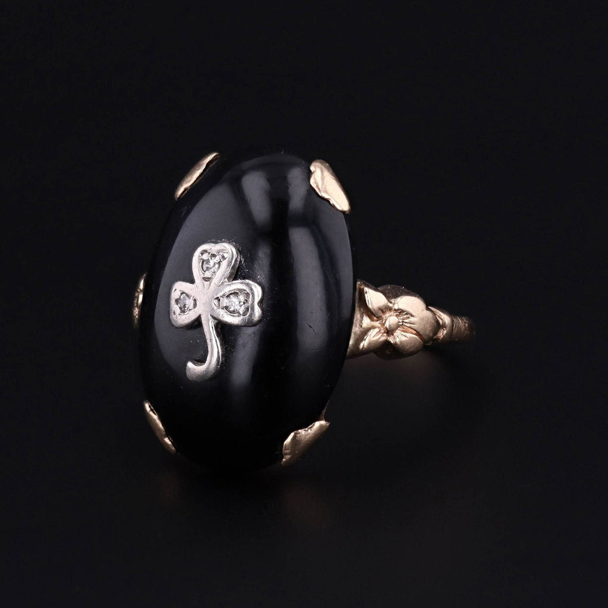 Onyx Ring | Clover Ring - Trademark Antiques