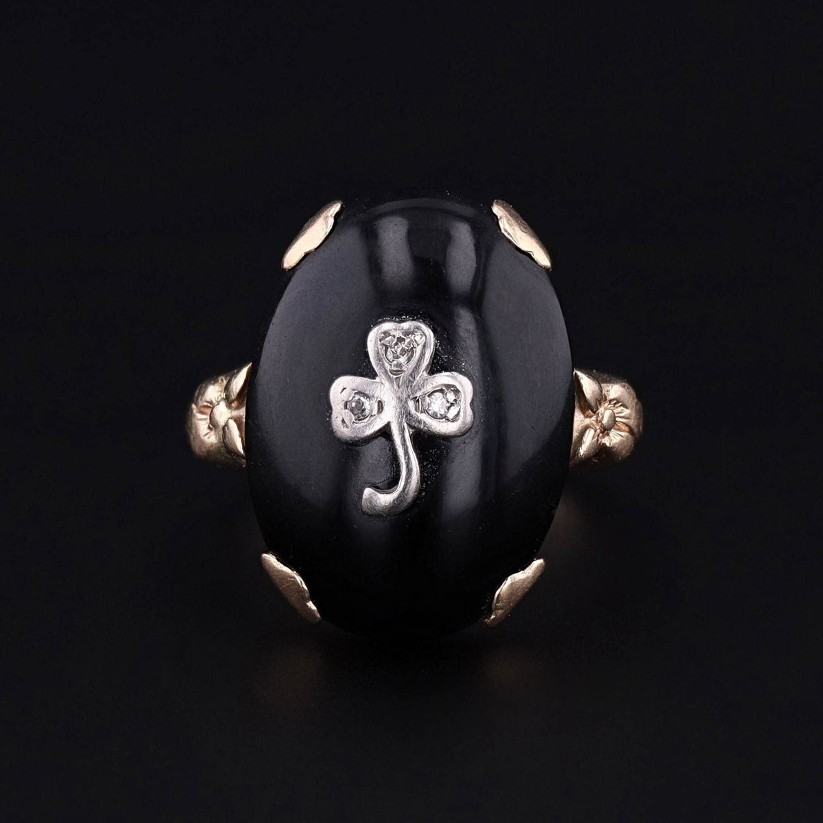 Onyx Ring | Clover Ring - Trademark Antiques
