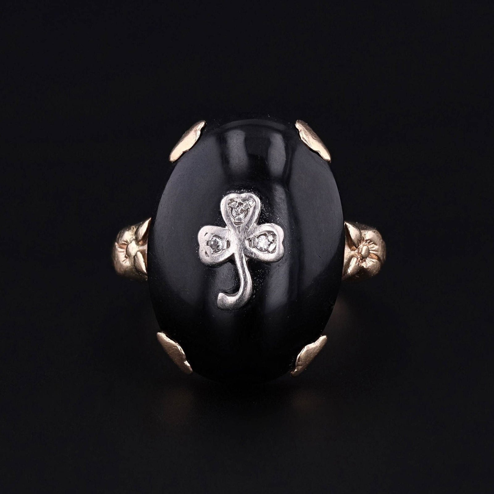 Onyx Ring | Clover Ring - Trademark Antiques