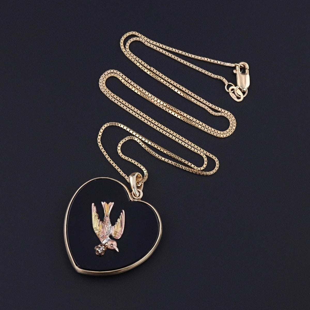 Onyx Swallow Pendant of 14k Gold - Trademark Antiques