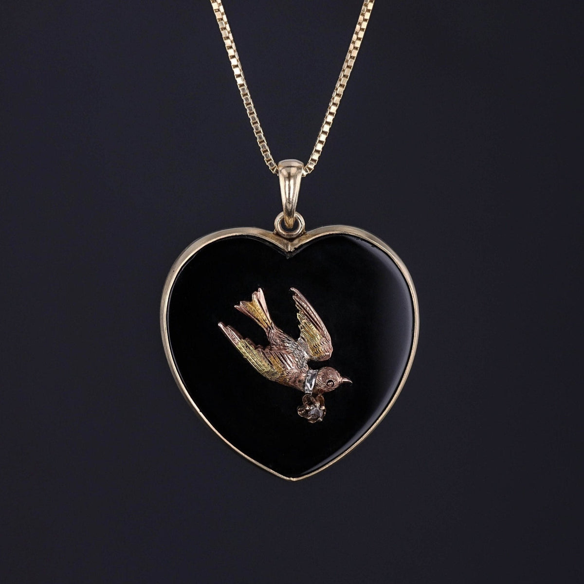Onyx Swallow Pendant of 14k Gold - Trademark Antiques